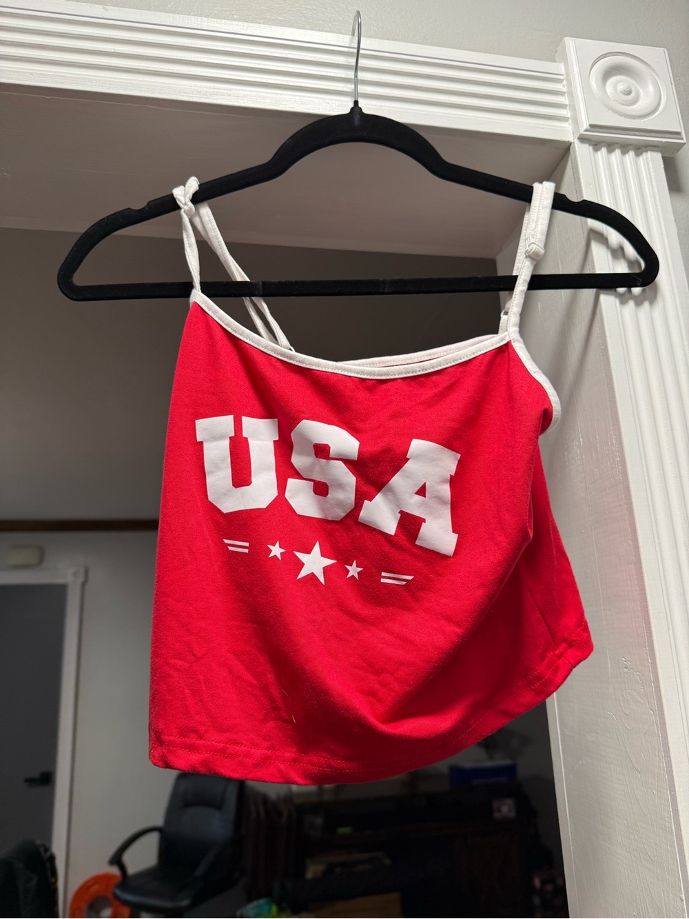 SHEIN Red USA Spaghetti-Strap Crop Tank